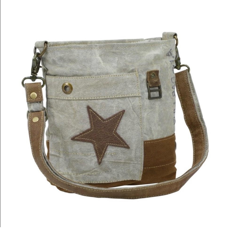 Myra Bag Leather Star Tan and Brown Crossbody Canvas and Leather New With Tags - Picture 3 of 11